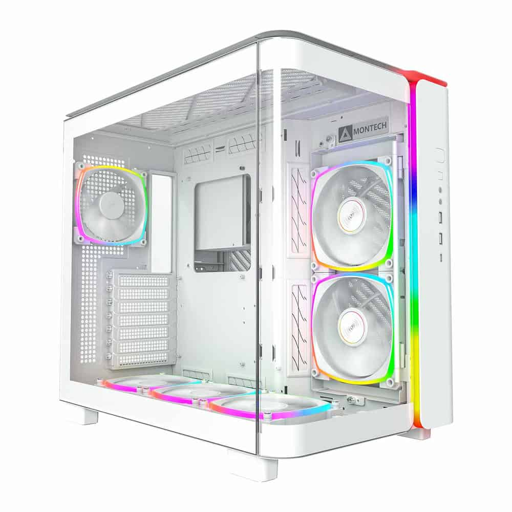 (image for) Montech KING 95 PRO White Dual Chamber Mid Tower PC Case with 6 ARGB Fans + 10 Port ARGB Hub